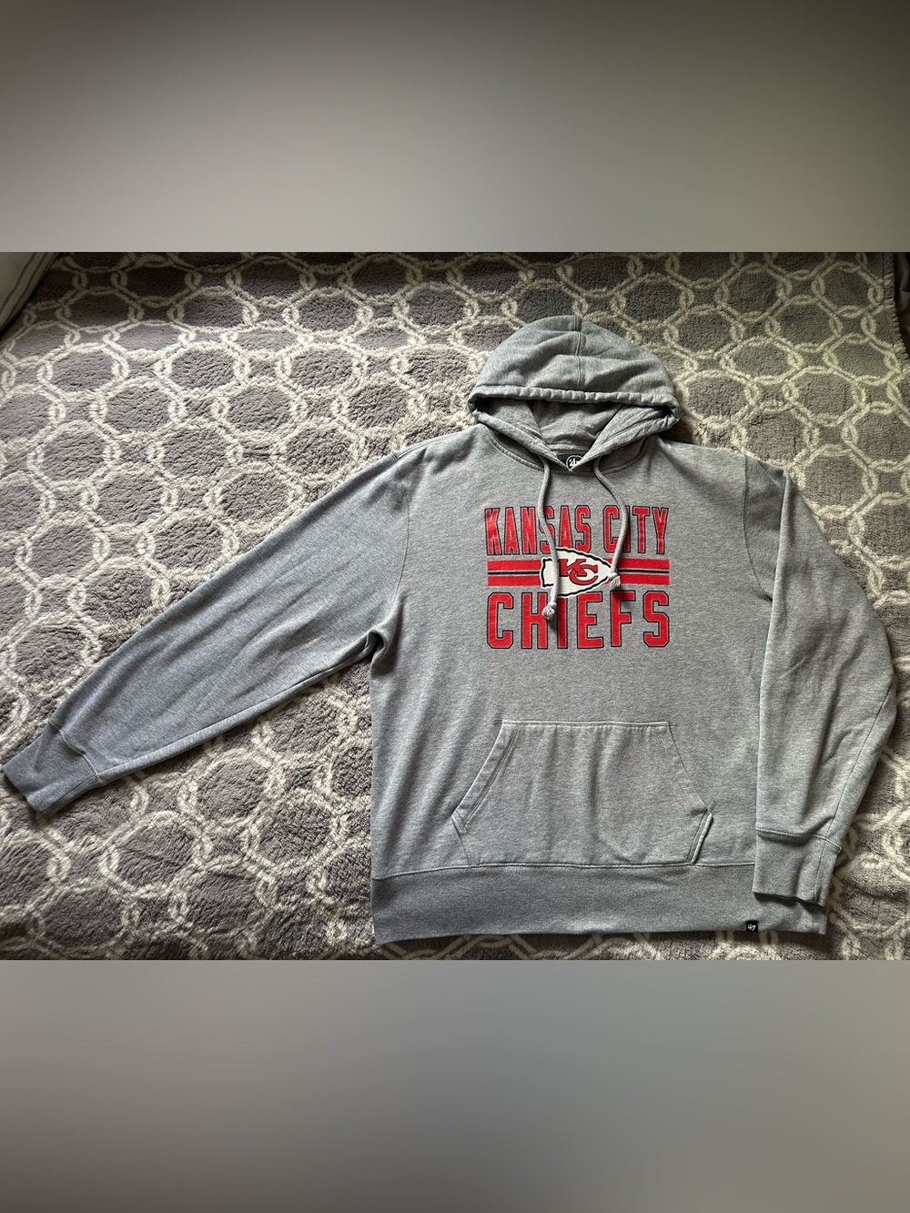 '47 Brand Gray Kansas City Chiefs Football Hoodie Long Sleeve Sweatshirt Size XL